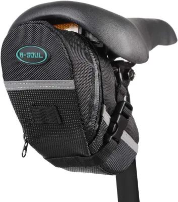SGFIT Bike Saddle Bag Water Resistant Bicycle Under Seat Pouch Storage for Accessories with Reflective Stripes with Rear Tail Light Hanger