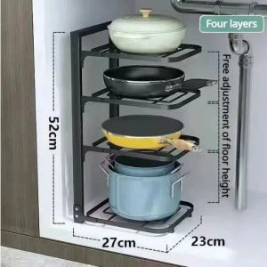 Adjustable Stainless Multi-Layer Storage Rack Stand for Kitchen Sink Pot Lids and Under Cabinet Organizer    Pot Holder