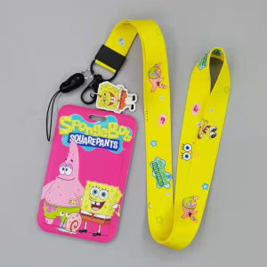 SHUNAICHI Animation SpongeBob SquarePants Long Rope ID Cover Student Card Metro Bus Card Work Access Control Card Anti-Lost Card Cover Pendant