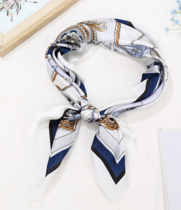 【LifeHut WJ】Mewah Cetak Sutra Bandana Wanita Kecil Persegi Foulard Patchwork Geometris Kepala Syal Dasi 70*70 Cm