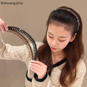 Bohuangzhiu Fashion Flocking Acrylic Rhinestone Bezel Hair Hoops for Women Ladies Solid Color Toothed Non-Slip Headband Hair Band Hair Accessories