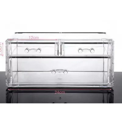2 Layer Transparent Plastic Storage Organizer Box Stationery Cosmetic Jewelry Desktop Organizer