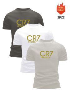 3 Pack Printed T-Shirt Mens 100% Cotton Graphic Tees Funny Summer Blouse Casual Breathable Cool Luxury High Quality Clothing