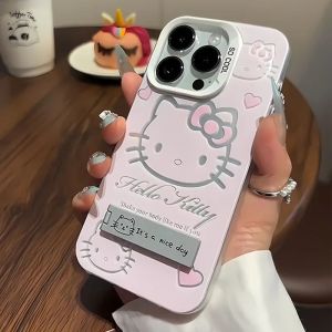 Case For iPhone 16 Pro Max 15Pro 13ProMax 14 12 11 hello- Pattern with Hidden Stand Holder Cartoon Pattern Phone IMD Hard Casing