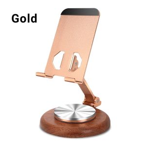Mobile Phone Stand Holder Desktop 360°Rotatable Foldable Aluminium Wooden Base Tablet Stand