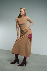 O Two-Tone Midi Dress Camel&Orange 🤎 ชุดเดรส ทรงสวย โชว์ต้นขา น่ารักๆ ชุดงานแต่ง เพื่อนเจ้าสาว แย่งซีน แพงๆ