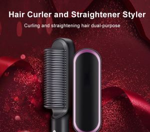 GiiMall Negative Ion Dual-Use Comb Hair Straightener Create Silky and Glossy Hair
