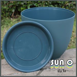 กระถาง 9.5 นิ้ว ทรงไข่ ผิวด้านเนียน มีจานรองน้ำในชุด