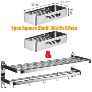 (Malaysia Stock) Anti-rustSUS 304 Stainless Steel Towel Rack 60/80cm Bathroom Solid Foldable Towel Bar Bathroom Shelves Wall Mounted Towel Hanger