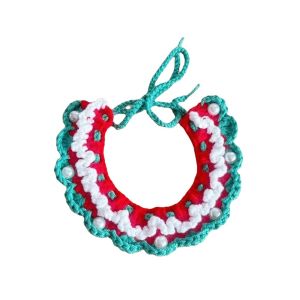 DJDK Jingle Bell Christmas Pet Neckwear Yarn Red Bowknot Cat Santa Hat Xmas Puppy Outfit Handmade Style Pet Holiday Bib Holiday Photoshoot