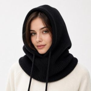 LIVELYN Hooded Balaclava Hat Drawstring Knitted Head Hooded Hat Korean Style One-Piece Neck Collar Men Bonnets For Women Man