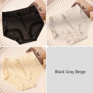 ​ ​HEILOU 3PCs Panties Set Woman Ladies Satin Seamless Mid Waist Lace Underwear