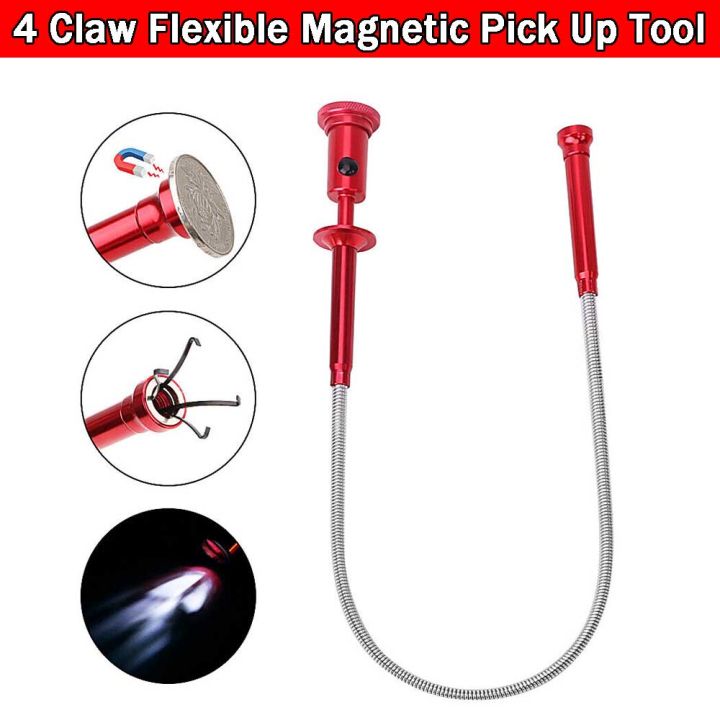 Spring Loaded Picker Spring-Loaded Flexible Grabber 62cm Magnet Picker Long Reach 4-Claw ...