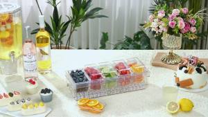 Lifewit Chilled Condiment Containers with Lids Plastic Taco Bar Serving Set for Party with 5 Containers Ice Garnish Tray for Mimosa Bar Supplies Clear Serving Platter for Fruit Salad Snack