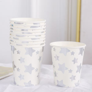 SG 10PCS Gold Silver Dot Disposable Paper Cups and Plates Set for Birthday Party