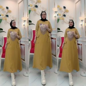 Midi Dres Kaos Wanita Kekinian Model Sablon HEART Terbaru BY. NABIL