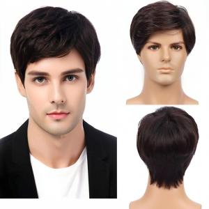AliExpress cross-border wig mens hot-selling short straight hair in Europe and America broken bangs full head cover chemical fiber hair