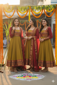 Women’s Kalamkari Inspired Anarkali Suit Set with Dupatta | Traditional Border Design | Festive & Ethnic Wear | Size (S–3XL)| Pre-Booking (2–3 Weeks)
