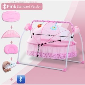Beige 2025 Electric Baby Bed Hammock Automatic Swing Cradle Remote Control Mosquito Net 5 Speed 12 Lullabies Foldable Portable