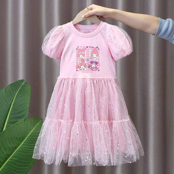 XC2023 New Anime Kuromi Melody Cinnamoroll Summer Cute Girls Princess Dress  Kids Tulle Clothes Children Birthday Party Dress GiftL629 | Lazada PH