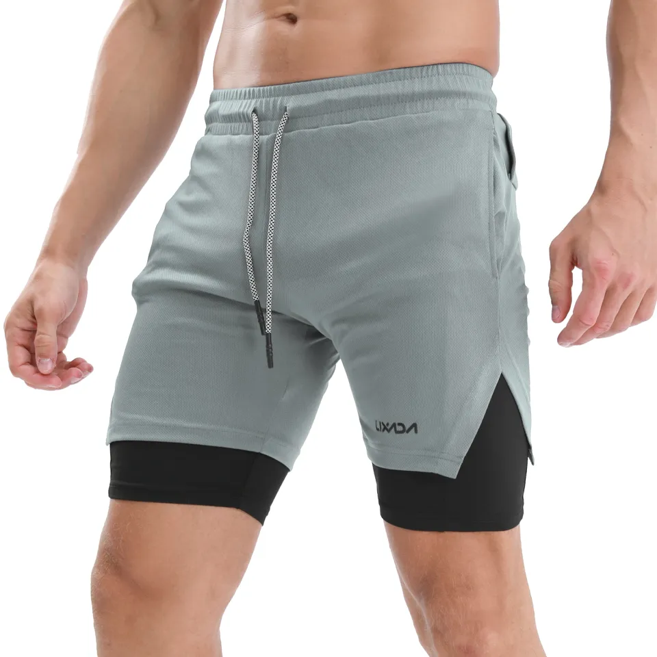 2-In-1 Men Running Shorts with Towel Loop Pockets Quick Dry