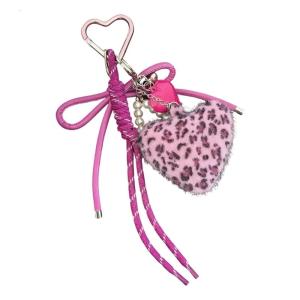 Elegant Leopard Pattern Furry Ball Keychain Pendant Soft Woven Rope Handbag Decoration Gift