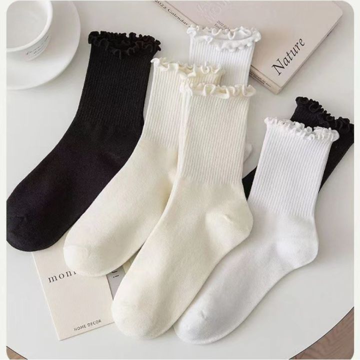 Tất nữ nhũn cổ bèo xinh co giãn 4 chiều,vớ nữ cổ cao màu đen,trắng dễ ...