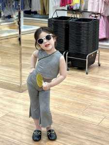 Setelan Anak Perempuan Import Model Knit Rib Polos Tanpa Lengan Tali Silang Kulot Belah Terbaru