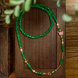 Natural Green Agate Chinese‑Style NecklaceFreshwater Pearl AccentS925 Silver Universal Clasp Layering Choker