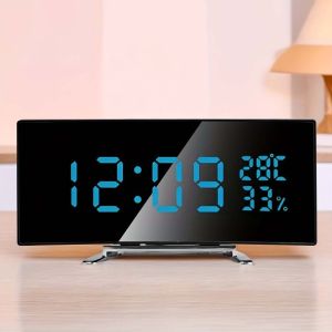 FUNG Curved Screen Digital Alarm Clock Large Temperature Humidity Desk Clock Modern Two Set Alarms Table Clock Home Decor