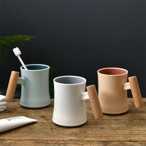 400ml Round Coffee Mug Mimimalist Wooden Handle Cup Ceramic Coffee Mug Souvenir Products Gifts