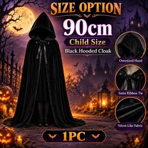 Halloween Black Hooded Cloak Parent Child Matching Costume 90cm 170cm Adult Kids Cosplay Cape