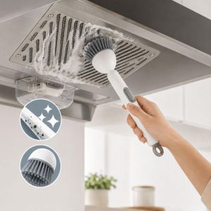 Kitchen Pan Pot Cleaning Brush / 360° Rotation & Adjustable Pressing Liquid Brushes / Long Handle Multifunctional Dishwashing Brush