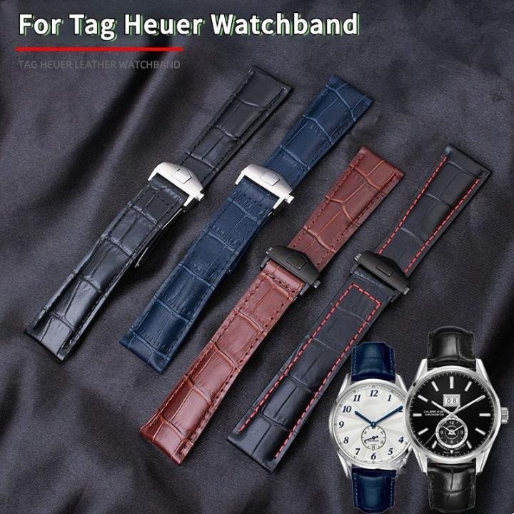 For tag Heuer Calera leather watchband Blue brown black red line