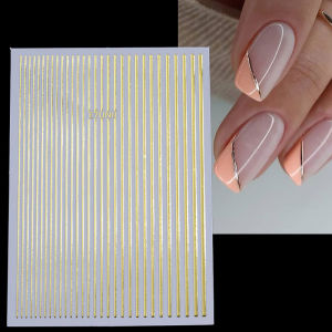 UR SUGAR 3D Lines Nail Stickers Holographic Silver Rose Gold Metal Stripe Letters Decals Curve Gel Nails Art Sliders Manicure Decor