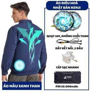 ÁO ĐIỀU HOÀ QUẠT GIÓ NHẬT BẢN KENJI PIN 50.000mAhÁO KAKI 2 LỚP CHỐNG NÓNG CHỐNG TIA UV BẢO HÀNH 12 THÁNG