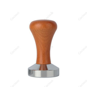 51/53/58MM Coffee Tamper Wooden handle Stainless Steel Iron Plating Flat Bottom Barista Tool