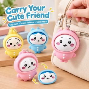 Chiikawa Face Changing Keychain Cute 3 Expression Stress Reliever ABS Material Gift For Kids Fans Bag Decor