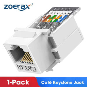 ZoeRax 1PCS Cat6 RJ45 Tool-Less Keystone Ethernet Module Female Jack Network Punch Down Connector Wall Adapter White Coupler