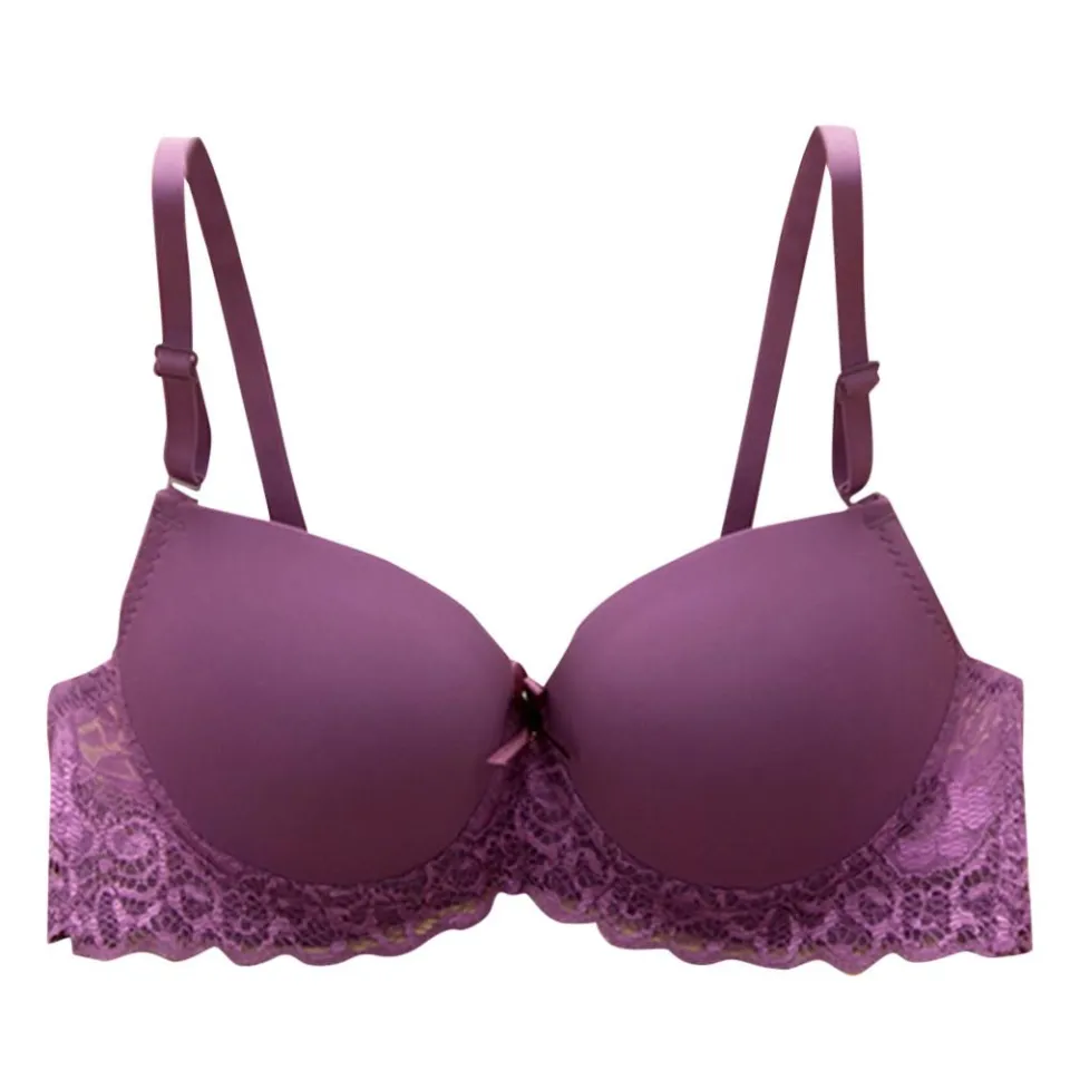 Wirefree Cami Push Up Bras for Women - Elegant Lace with Convertible Straps  - Purple/34B at  Women's Clothing store