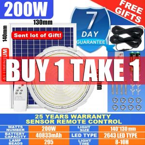 solar ceiling light 2000W solar light outdoor waterproof ip67 tri color ceiling lamp with solar panel lamp original LED waterproof IP67 solar lights buy 1 take 1  with solar panel indoor light automatic night light with remote