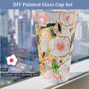 Kids Safe DIY Glass Painting Kit 12 Non-Toxic Colors with Brushes Stencils Creative Family Art Craft Gift Hand-Painted Cup Home Decor Activity