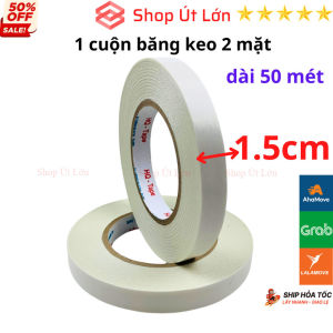 1 Cuộn băng keo 2 mặt trắng rộng 1.5cm dài 50 mét lõi giấy 3mm - Shop Út Lớn