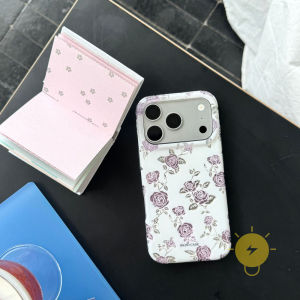 For iPhone 16 Pro Max Case TPU Purple Rose Phone Case For iPhone 15 Cover 手机壳 Aesthetic Korean Cute
