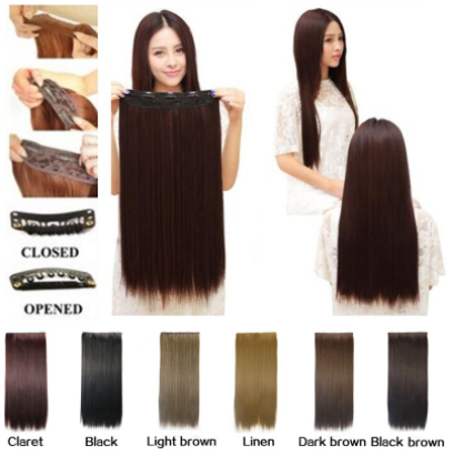 Women Long Straight Hair One Piece Clips in Hair Extensions Full Head ...