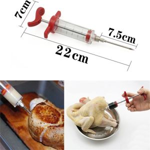 Seasoning Spice Syringe Kitchen Cooking Tool Stainless Steel Needle Marinade Injector Syringe with Screw-on Meat Needle for BBQ Grill