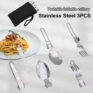3Pcs Portable Cutlery Set Stainless Steel Fork Spoon Set for Outdoor Camping Picnic Dinning