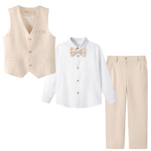 Lontakids trẻ em bé trai Đồ Vest trang trọng bé 4PC mùa xuân Áo Gi-lê TUXEDO quần áo Bộ sinh nhật đám cưới trang phục dự tiệc Kaki Màu Xanh