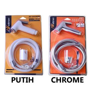 Jet Shower Toilet Shower Jet Washer Bidet Cebok Kloset Closet WC Putih Chrome Set Semprot
