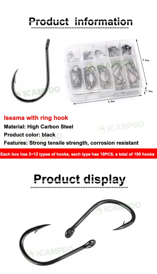ICAMPDO】🔥Malaysia In Stock🔥 100pcs/box High Carbon Steel Barbed Fishing  Hooks with Hole Jig Head - Essential Casting Lure Hook for Fishing fishing  accessories casting lure hook mata kail 魚鉤